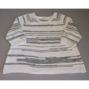 J Jill Pure Jill 2X Sweater Cotton Beachy 3/4 Sleeves Round Neck White Green Tan